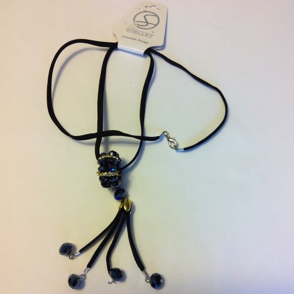 NEW Shelley Long Black Genuine Leather Necklace with Black Beads Pendant - Picture 1 of 7